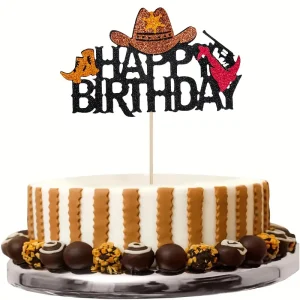 Western Cowboy Glitter Paper Cake Topper