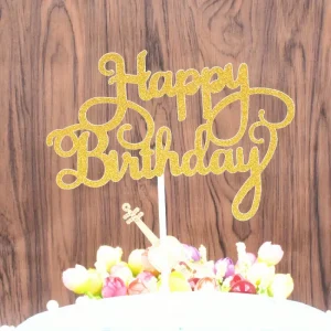 Sparkling Happy Birthday Cake Topper Decoration | Shiny Glitter