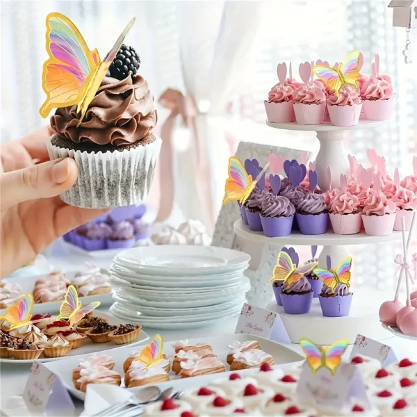 10pcs/set, Butterfly Shaped Cake Decoration, Modern Paper Butterfly Cake Toppers - Image 2